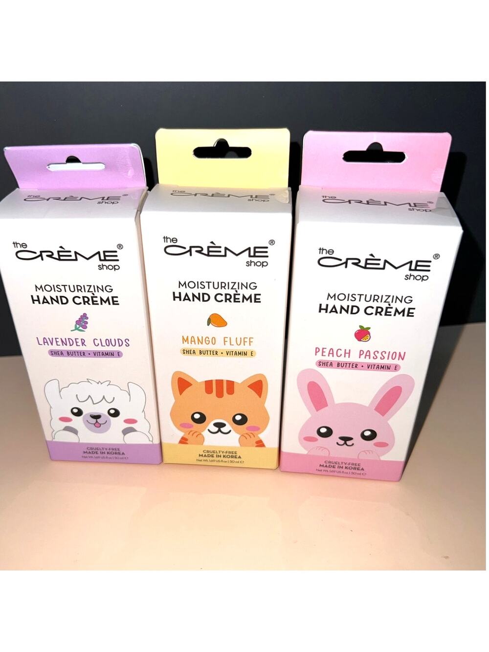 The Creme Shop Hand Cream Trio Mango Peach Lavender K Beauty Gift Set NWT